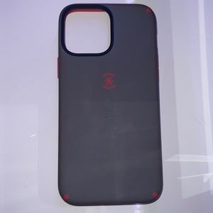 Speck case for iPhone 13 Pro Max and 12 Pro Max, color grey and red.